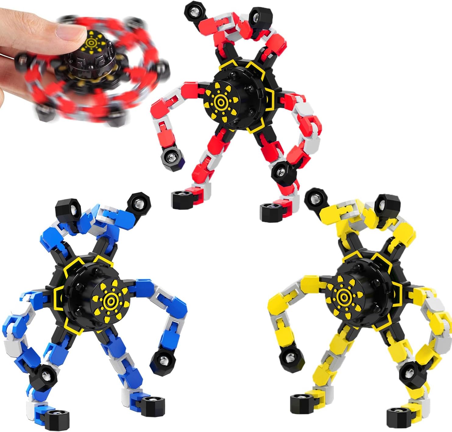 3Pcs Deformable Robot Fidget Spinners,Transformable Fingertip Toys for Classroom Prizes,Christmas,Valentine Gifts - Goodie Bag, Stocking, Easter Basket Stuffers