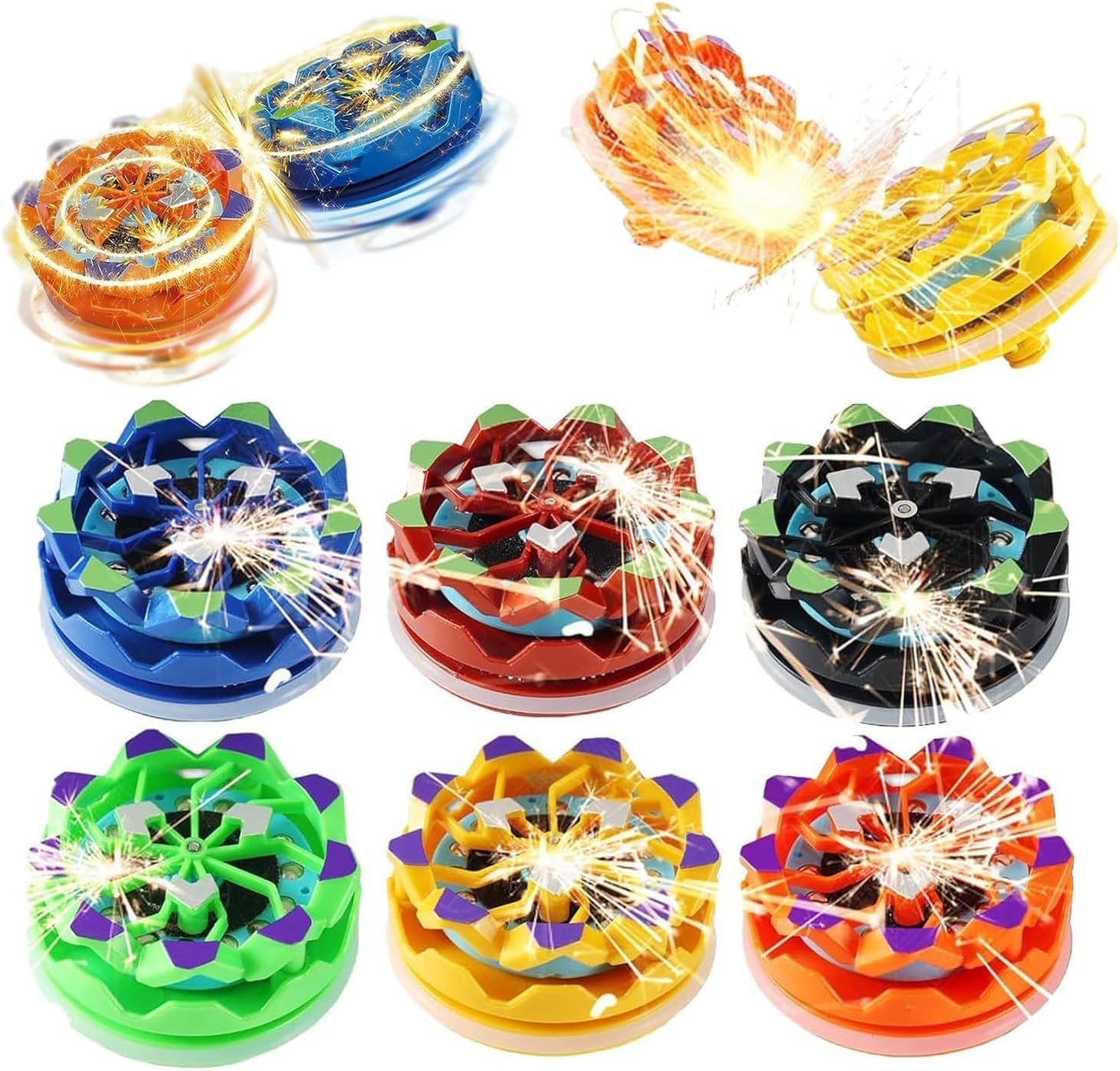 Fireworks Fingertip Gyro,Handheld Fireworks Gyroscope,Collision Sparks Light Up Spinning Top Toy,Creative Gyroscope Toy for Kids,Fidget Spinners for Adults, Cool Flashing Spinning Toys (6 PCS)