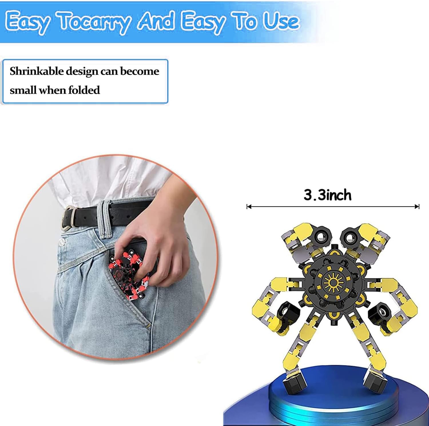 3Pcs Deformable Robot Fidget Spinners,Transformable Fingertip Toys for Classroom Prizes,Christmas,Valentine Gifts - Goodie Bag, Stocking, Easter Basket Stuffers