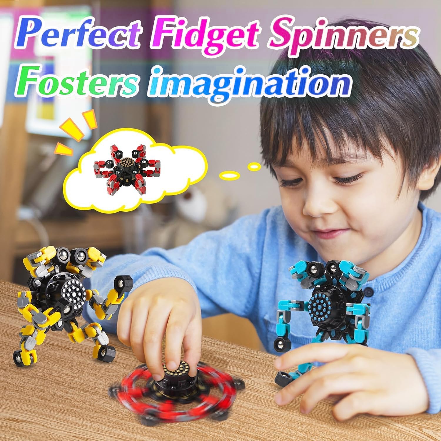 3Pcs Deformable Robot Fidget Spinners,Transformable Fingertip Toys for Classroom Prizes,Christmas,Valentine Gifts - Goodie Bag, Stocking, Easter Basket Stuffers