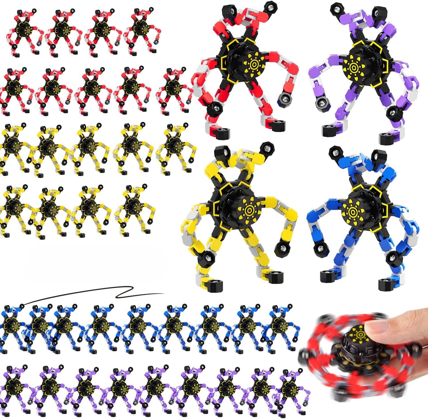 3Pcs Deformable Robot Fidget Spinners,Transformable Fingertip Toys for Classroom Prizes,Christmas,Valentine Gifts - Goodie Bag, Stocking, Easter Basket Stuffers