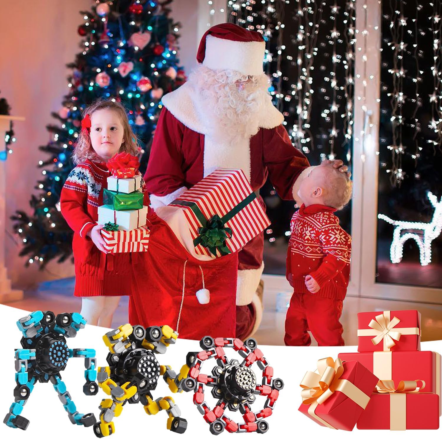 3Pcs Deformable Robot Fidget Spinners,Transformable Fingertip Toys for Classroom Prizes,Christmas,Valentine Gifts - Goodie Bag, Stocking, Easter Basket Stuffers